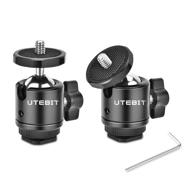 UTEBIT 2 Pack Mini Ball Head with 1/4" Hot Shoe Mount Adapter Max Load 5.5lb 360Â° Swivel Tripod Ball Head for DSLR Camera Camcorder, Light Bracket - Image 1